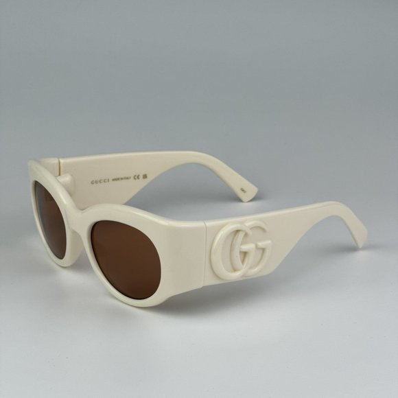 Gucci GG1544S 004 BRAND NEW Sunglasses Ivory Brown Unisex Oval - Picture 1 of 11